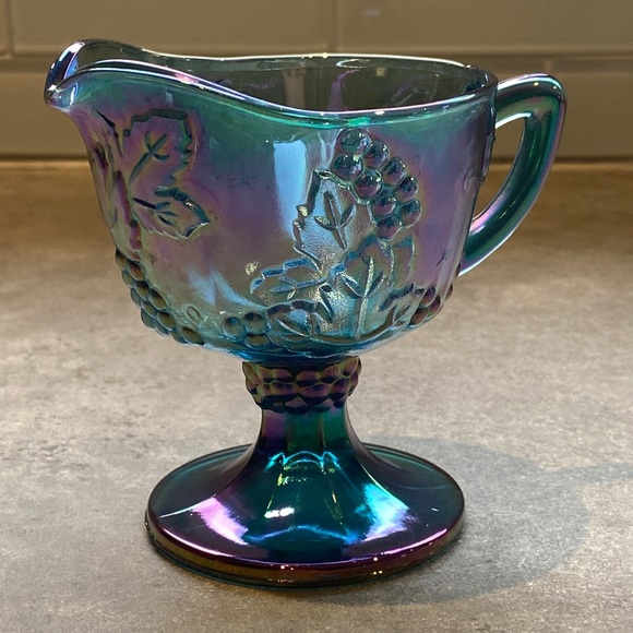 Colony Glass Harvest Grape Footed Cream Blue Carnival - Picture 7 of 8